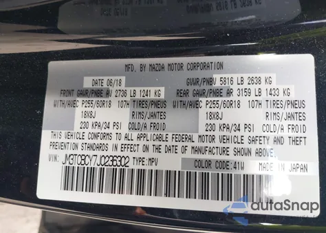 2018 Mazda Cx-9 Touring from USA, damaged, VIN JM3TCBCY7J0236302